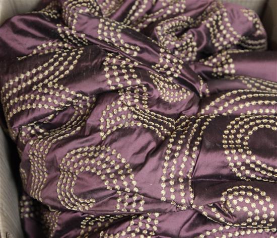 A pair of modern purple silk double-lined curtains, each gathered width 165cm, drop 215cm